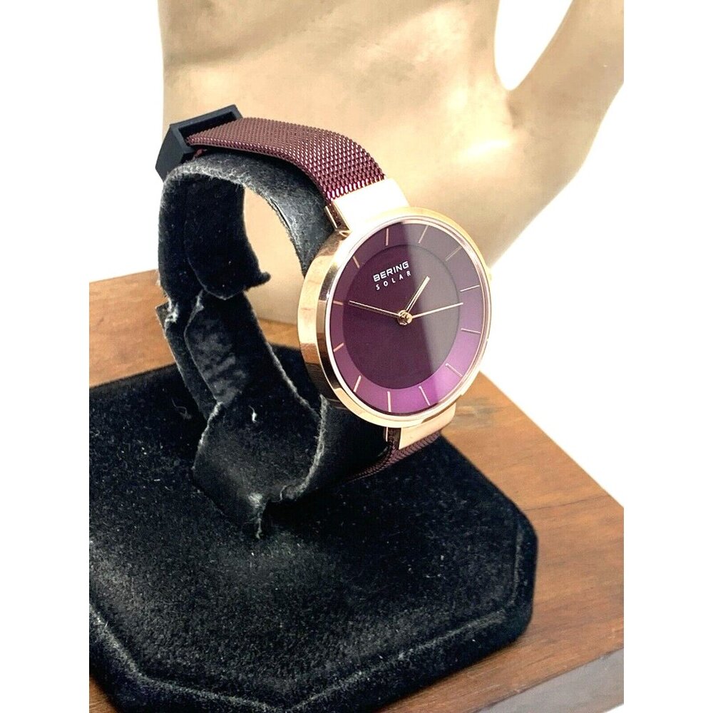 Bering Women's Watch 14631-969 Solar Rose Gold Purple Mesh Steel Band 31mm - Picture 2 of 13